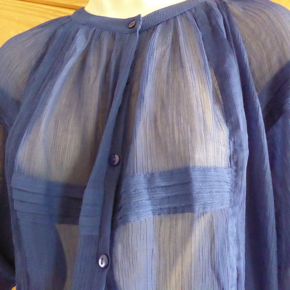 Starring at Stars by Urban Outfitters Dark Royal Blue Sheer Chiffon Dress L - Picture 5 of 8